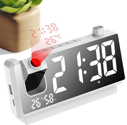 Sveglia con proiettore, orologio con proiezione del | Sveglia elettronica intelligente con sensore di temperatura | Proiettore con orologio digitale ruotabile da 180 gradi, arredamento moderno da scri