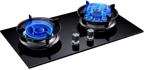 Cuisinière À Gaz 2 Brûleurs, Feu Élevé 5,2 KW À 9 Cavités, Support De Pot En Fonte En Verre Trempé Noir, Avec Protection Contre Les Flammes For La Cuisine Domestique(NG)