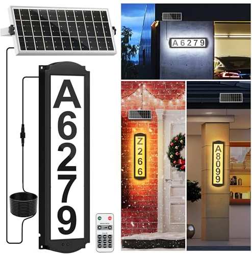 T-SUN Solar House Numbers for Outside Light up, Solar Address Sign - IP65 Waterproof Numbers for Address on House with 3 Lightings | Illuminated Lighted Address Markers Home Front Porch