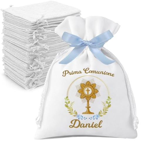 Set 12 sacchetti juta bomboniere Comunione Personalizzati - Stampato ad Alta Definizione - Ideale per Bomboniere La Prima Comunione - Calice sacro