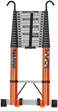 Aluminium-Teleskopleiter mit Haken, tragbare Anti-Rutsch-Leiter, längere Klapptreppe mit mobilen Rollen, 5 m - 8 m (Höhe 6 m)