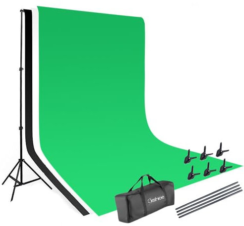 Support de Fond 2x3m avec 3 Toiles de Fond Non-tissées 1,6x3m (Noir, Blanc, Vert) + 6 Pinces à Ressort + Sac de Transport – Support Fond Photo Réglable pour Studio Vidéo