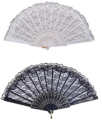 SuKeYuan hand-held fan, retro lace folding fan, dance fan, women's Spanish hand-held fan, wedding decoration, DIY decoration