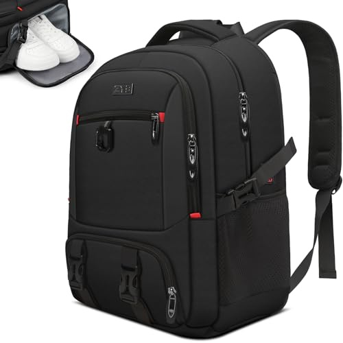 ZYB Zaino Porta PC 17,3 Pollici,Zaino Lavoro Uomo Laptop PC Impermeabile Espandibile Antifurto con Tasca Scarpe e Foro per Caricatore USB e Auricolari per Viaggio Ufficio Università Uomo Donna- Nero