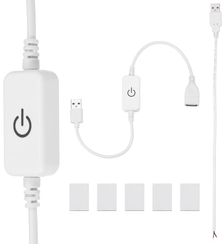 PATIKIL Interruttore Dimmer Per Striscia LED Cavo Luce USB DC 5-24V Bianco | 1 Pezzo, Touch ON/OFF, Regolatore Luminosità Regolabile, Con Filo A Treccia, Per Striscia LED