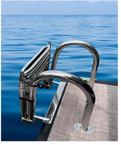 Échelle de bain pour quai de bateau, grandes marches, échelles de ponton amovibles et pliables en 4 étapes pour personnes âgées, pont de piscine télescopique robuste avec rampe à pédale (marches de 1