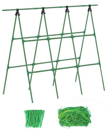 JISADER Enrejado para pepinos, Soporte para Plantas trepadoras, césped, jardín, Estructura en Forma de a, con Red para trepar, para jardinería de vides y