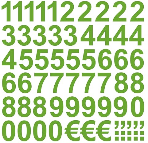 50 Klebezahlen Höhe 3cm grün lindgrün matt aus Folie wetterfest selbstklebend Zahlen Aufkleber Sticker Klebezahl Zahl Nummern Nummerierung Preisauszeichnung Beschriftung Modellbau verzieren