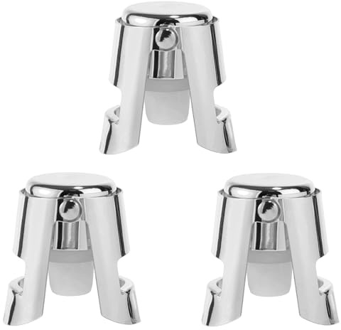 3pcs Champagne Stoppers, Stainless Steel & Silicone Bottle Cork Leak-Proof Keep Bubbles Fresh Champagne Sealers & Wine Savers Reusable Wine Stopper for Cava Prosecco and Sparkling (Silver)
