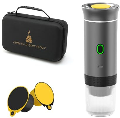 Machine à expresso portable, mini cafetière avec USB-C, cafetière électrique de voyage 12 V compatible avec les capsules NS et le café moulu pour camping, voyages, bureau (avec sac de rangement)