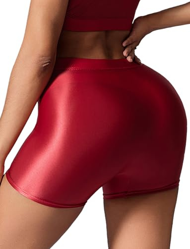 Ausing Damen Shorts Glanz Radlerhose Sexy Kurze Hose Rave Sport Hotpants Radler Metallische Sporthose Glitzer Short Neon Sommer S-L
