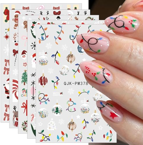 JMEOWIO 10 Sheets Christmas Snow Globe Light Nail Art Stickers Decals Self-Adhesive Nail Supplies Design Decoration Accessories