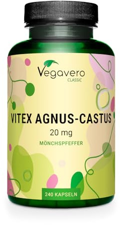 Vegavero Vitex Agnus Castus | 20 mg de Extracto 15:1 | Sauzgatillo para PMS Síndrome Premenstrual y Dolor Menstrual | Producido en Alemania | 240 Cápsulas | Sin Aditivos y Vegano