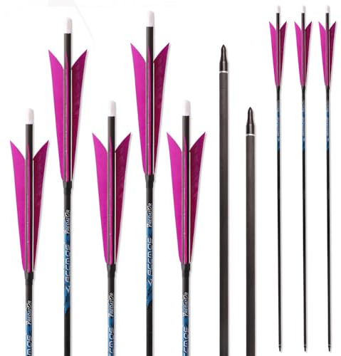 PHILOCS 12 Stück ID 6,2 mm Pure-Carbon-Pfeile, Spine 250 300 350 400 500 600 700 800 Lila Spitz geformte Feder Jagdpfeil, für Bogenschießen