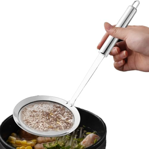 Cucchiaio colino – Schiumarola in acciaio per cucinare, filtro olio per alimenti a maglia fine per schiumare grasso, schiuma, zuppe, tè, noodle, succhi di brodo