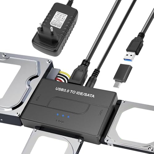 Gbformat Adattatore USB3.0 IDE e SATA, 5Gbps USB3.0 a SATA IDE Adattatore per Disco Rigido ConvertitoreSATA&IDEper Unità HDD o SSD da 2,5 e 3,5 Pollici, DVD-RW,CD-ROM,CD-RW