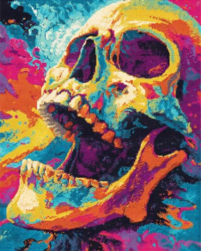 AxiangziK Diy Knüpfstern Set Graffiti-Totenkopf Diy-Teppich-Set，Kreuzstich-Sets，Handarbeit Für Anfänger，Heimdekoration 60x90cm