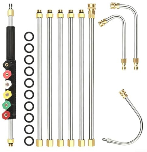 Lot de 10 outils de nettoyage télescopiques haute pression 4000 PSI pour tige d'extension en acier inoxydable et buses multiples pour lavage de voiture, nettoyage de toit et de fenêtre