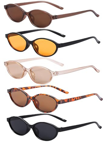 nuneoeuo 5Pcs Oval Sunglasses Womens - Y2K Cat Eye Black UV Protection | Womens sunglasses: 5 colors, y2k sunglasses. Lightweight, retro oval/cat eye. For beach, parties, rave. Reduces eye fatigue.