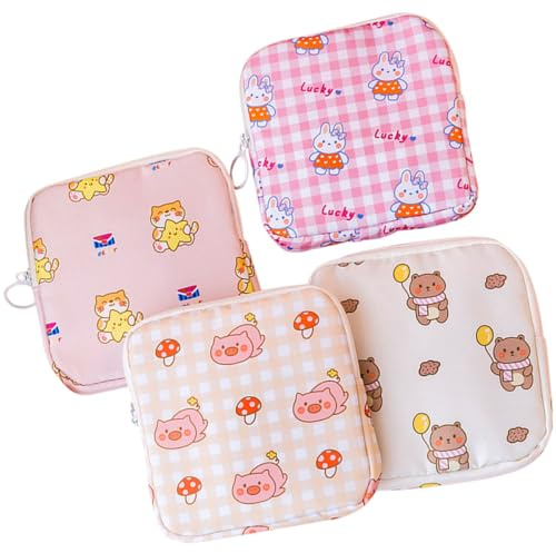 SHERCHPRY Set 4pezzi Portaassorbenti Portatile in Poliestere, Borsa Compatta e Chic per Ragazze, Custodia Multiuso per Periodo, Adatta per Scuola e Uso Indoor Stili multipli