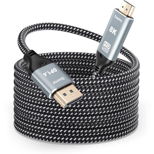 RUIZHI 8K DisplayPort auf HDMI Kabel 2M – DP 1.4 zu HDMI 2.1 Adapterkabel, unterstützt 8K@60Hz / 4K@120Hz, unidirektional von DP-Quelle zu HDMI-Display, kompatibel mit für Laptop, für PC, für Monitor