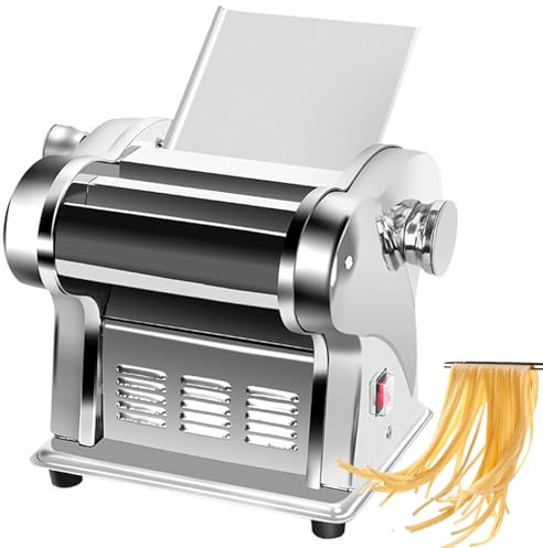 Máquina de Pasta Eléctrica Comercial 135W – Fabricador Automático de Fideos con Grosor Ajustable 0,3–4mm, Rodillo y Cortador de Acero Inoxidable para Espaguetis y Fideos Planos 3-Knives