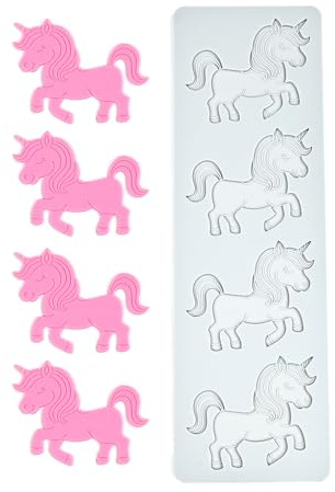 4 Cavity Unicorn Silicone Mold, Fantasy Theme Lace Fondant Mould, Chocolate Candy Cake Decorating Tool for Baking, Sugarcraft, Pastry, Epoxy Resin Art