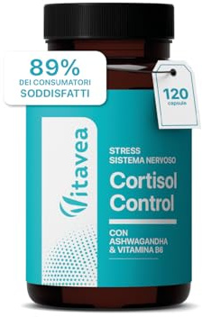 Cortisol Control – Integratore anti-stress e stanchezza – Ashwagandha, Rhodiola, Bacopa, L-teanina, Magnesio – 120 capsule vegan – Vitavea