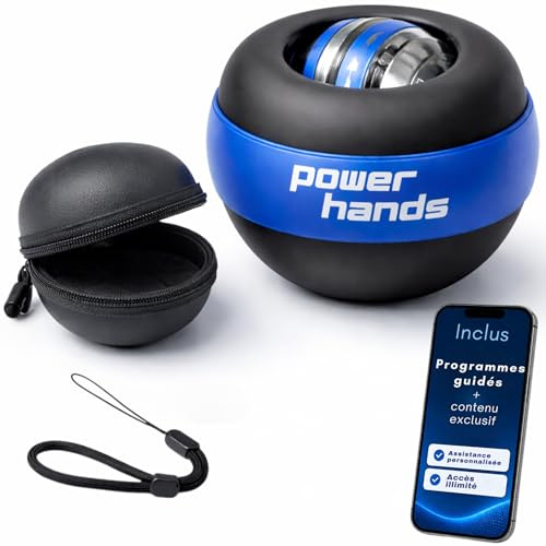 Power Hands Gyro Ball – Ballon gyroscopique pour renforcement main, poignet et avant-bras, rééducation, anti-stress, accessoire fitness homme et femme