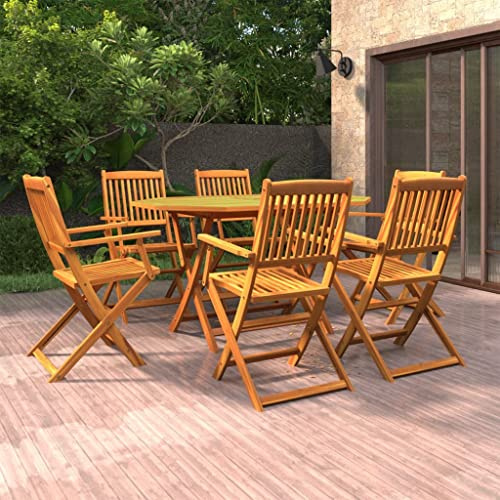 IKAYAA Mesa y 6 Sillas Plegables de Madera Acacia Comedor Jardin Juego de Comedor Patio Terraza Balcón Conjunto Jardín Exterior de Madera