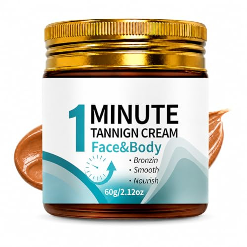 1 Minute Instant Tanning Cream for Face Leg and Body Makeup Waterproof No Transfer, Sunless Natural Glow Tanning Cream, Wash Off Body Bronzer Body Foundation for Vacation, Lightweight & No Streaky 60g