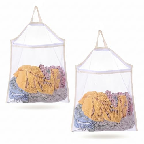2 Stück Wäschenetz für Waschmaschine, 2 größen Hängende Wäschesäcke mit Haken, Waschsack Verformung und Falten der Kleidung zu Berhindern Schützt Kleidung für Empfindliche Wäsche, Dessous und Socken