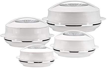 Insulated Serving Dishes with Lids - Small 4 Piece Olympic Thermal Hot Food Containers Set 0.8, 1.2, 1.6 and 2.5Liters, White