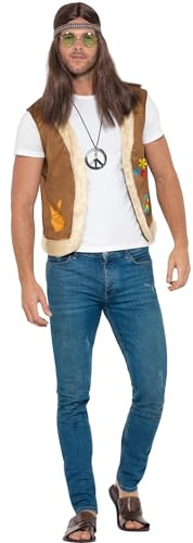 SMIFFYS Gilè hippie, Unisex, Marrone, con stampa CND e orlo in pelliccia Halloween