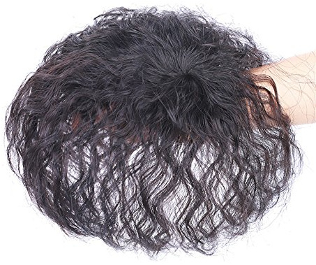 Haarteil, kurz, gelockt, mit Clip-in-Krone, Haarteil, Naturoptik, Perücke, Verschluss oben, weißes, dünnes Haar von Remeehi, handgefertigt, 5 x 8 cm