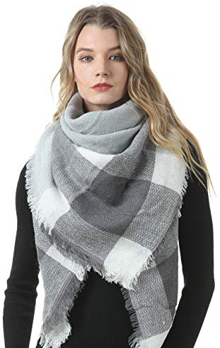 Schal Damen Herbst Winter Oversize Halstuch Damen Kariert Deckenschal Mit Fransen XXL Schals Damen Rosa Grau Blau 140 * 140CM