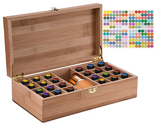Ätherische Öle Aufbewahrung, Ätherische Öle Holzbox, Ätherisches Öl Display Ständer Halter Organisator, 25 Löcher Holz Box Veranstalter Aufbewahrung Box für Nagellack, Duftöle, Ätherische Öle
