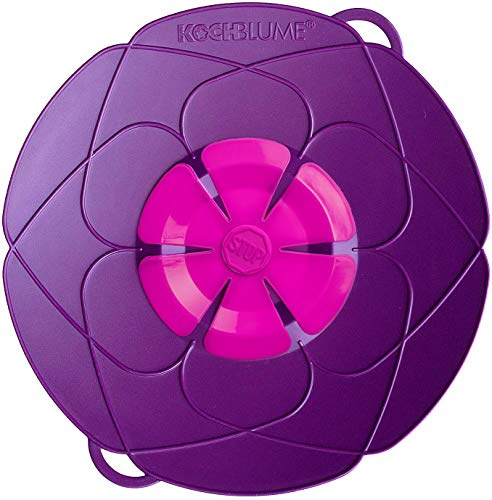 Kochblume - das Original vom Erfinder Armin Harecker L29 cm lila, Überkochschutz für Topfgrößen von Ø 14 bis 24 cm, Set mit Microfasertuch!