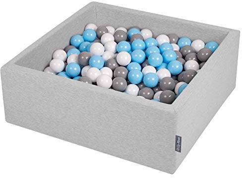 KiddyMoon Bällebad 90X30cm/200 Bälle ∅ 7Cm Bällepool Mit Bunten Bällen Für Babys Kinder Quadrat, Hellgrau:Grau/Weiß/Babyblau