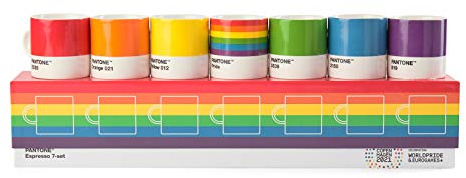 Pantone Geschenkbox Pride 7er Set Espressotassen, Porzellan-Becher, Espressobecher, Espresso Tassen, 120 ml, spülmaschinenfest, Pride-Regenbogenfarben
