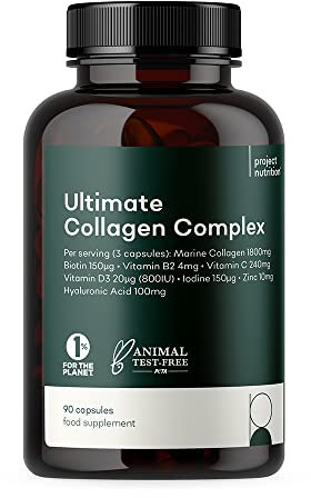 Ultimate Collagen Capsules Complex - High Strength 2500mg Supplement - 16 Nutrients for Healthy Joints Skin Hair - Hydrolysed Marine Collagen Peptides - Collagen Powder & Tablet Alternative