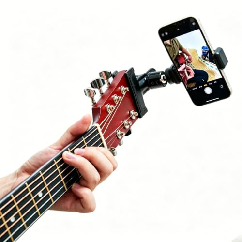 RockCheems Guitar Head Phone Holder Mount for Live Broadcast Teaching Video Recording Android and iPhone Compatible Guitar/Electric Guitar/Bass/Ukulele