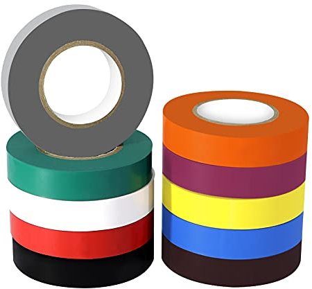Xrkuu 10 Rollen Multi-Colour Isolierband, 15MM x 20M Isolierband farbig set, wasserdichtes flammhemmendes PVC-Klebeband für Drahtprojekte, Isolierung und Reparatur gebrochener Drähte