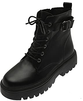 NUSGEAR Botas de Combate Con Cordones Mujer Militar Clásicas Adulto Ankle Boot Botín de Piel Cuero Plataforma Zapatos de Vestir