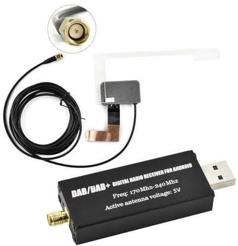 NHOPEEW Adaptador Dab+ para Android Car Radio USB - Adaptador Dab de Alta sensibilidad para Radio de Coche con Antena Activa SMA - Guía de instalación APK incluida