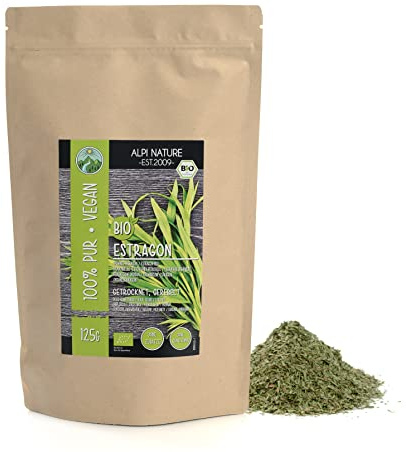 Alpi Nature Estragon Seco Orgánico 125g, Hierba Seca y Frotada, Especia Estragón para Cocinar y Condimentar