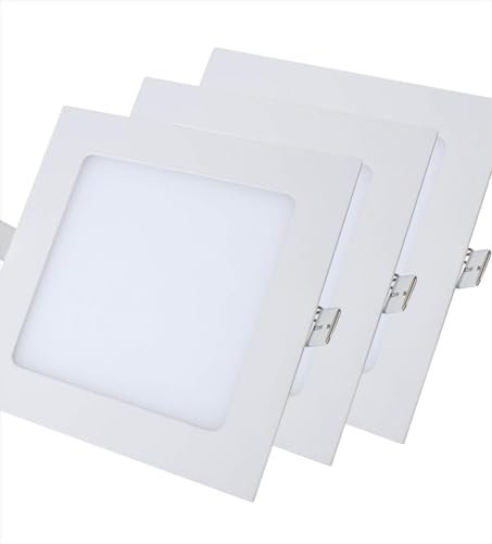 AntDau71 -3 focos LED empotrables cuadrados de luz blanca fría de 6500 K LED integrados, ultrafinos, iluminación interior, lámpara de techo empotrable para paneles de yeso (18 W (22 x 22 cm)