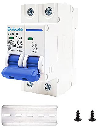 Trisinger DC Miniatur-Leistungsschalter, 2 Polig 500V 16A Sicherungsautomat, Solar PV System Isolator DC Trennschalter, DIN-Schienenmontage(2P, 16A)