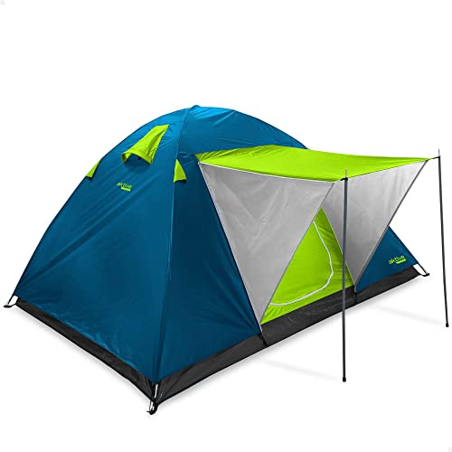 Aktive 52890 - 4-Personen-Zelt mit Doppeldach und Frontmarkise | Maße 240x210x130cm | Doppeltes regenfestes Dach, Tür mit doppeltem Reißverschluss und Moskitonetz | Campingzelt