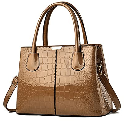 NICOLE & DORIS Handtaschen Damen Mode Krokoprägung Henkeltasche Lackleder Handtasche Shopper Umhängetaschen Damentasche mit Reißverschluss Gold